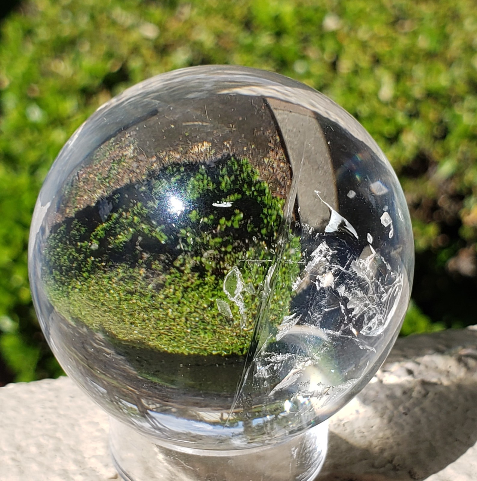 2″ Natural Brazilian Clear Crystal Quartz Sphere Orb Ball Portal Rainbow, 190g
