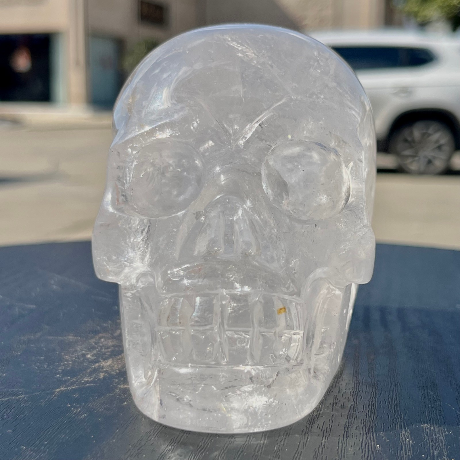 Clear Quartz Crystal Skull Home Office Desk Decor Paperweight Feng Shui 2.5 lb