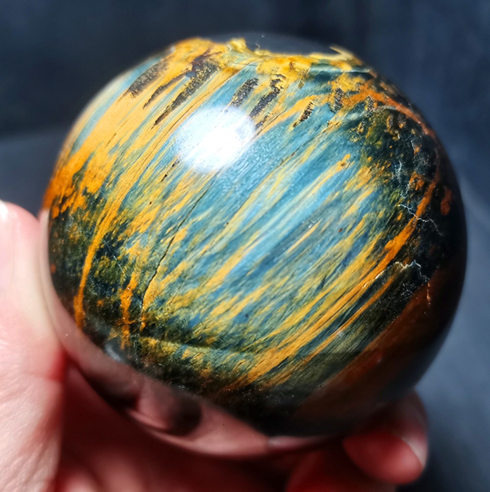 TOP 510G Natural Polished Tiger eye Crystal Sphere Ball Healing R1990