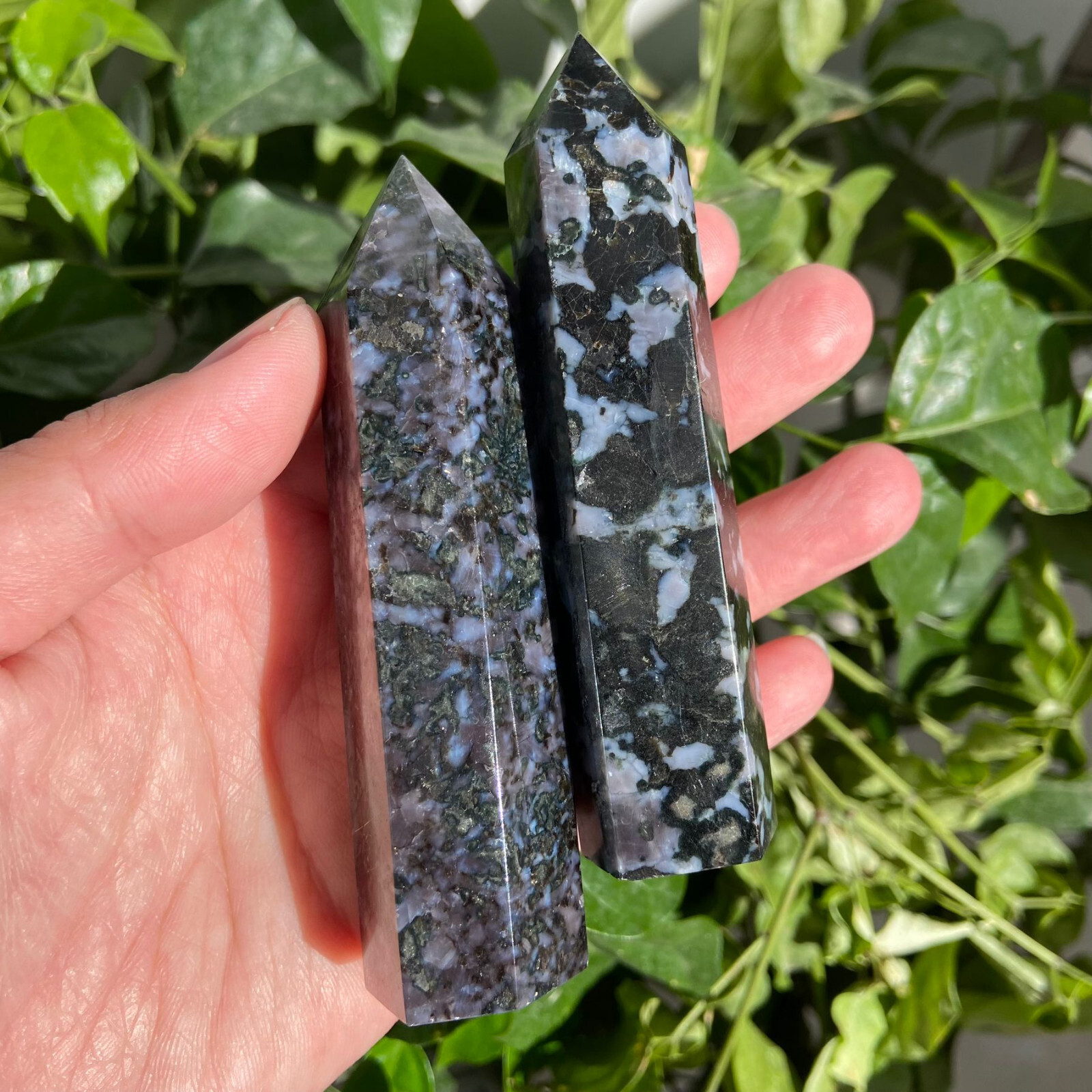 164g 2pcs Indigo Gabbro Stone Point Tower Quartz Crystal Specimen Polished