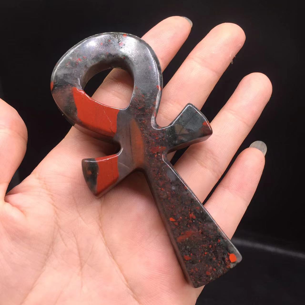 Natural African Blood Stone Ankh Quartz Carved Cross Pray Healing Decoration 1Pc