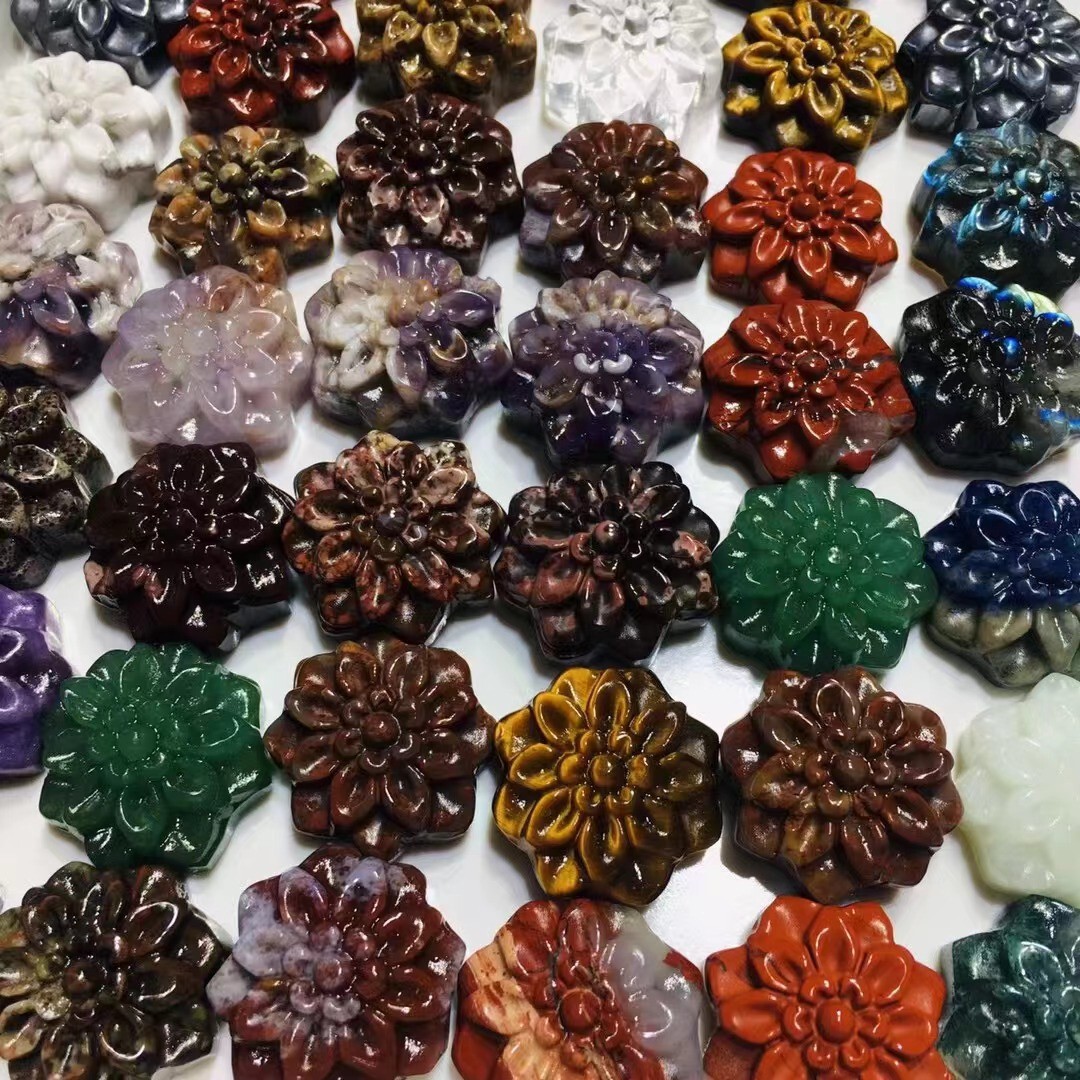 5pc Natural Mix Quartz Carved Flower Skull Crystal Reiki Healing Gem Random