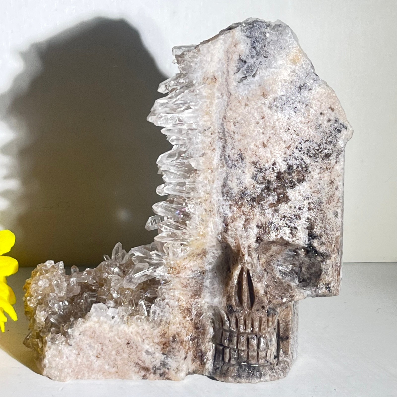 146g Natural white crystal cluster mineral specimen hand-carved skull-A5