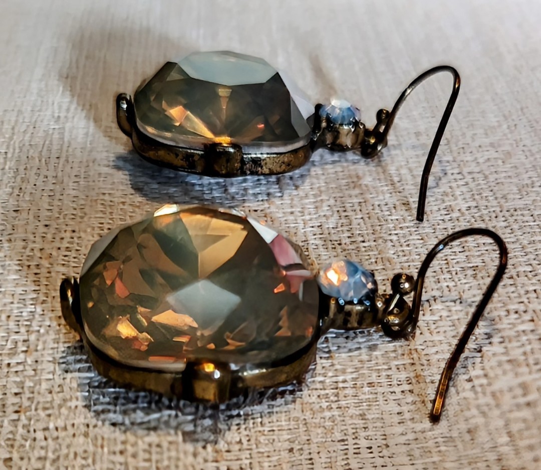 Blonde Crystal Cushion Color Changing Dangle Earrings