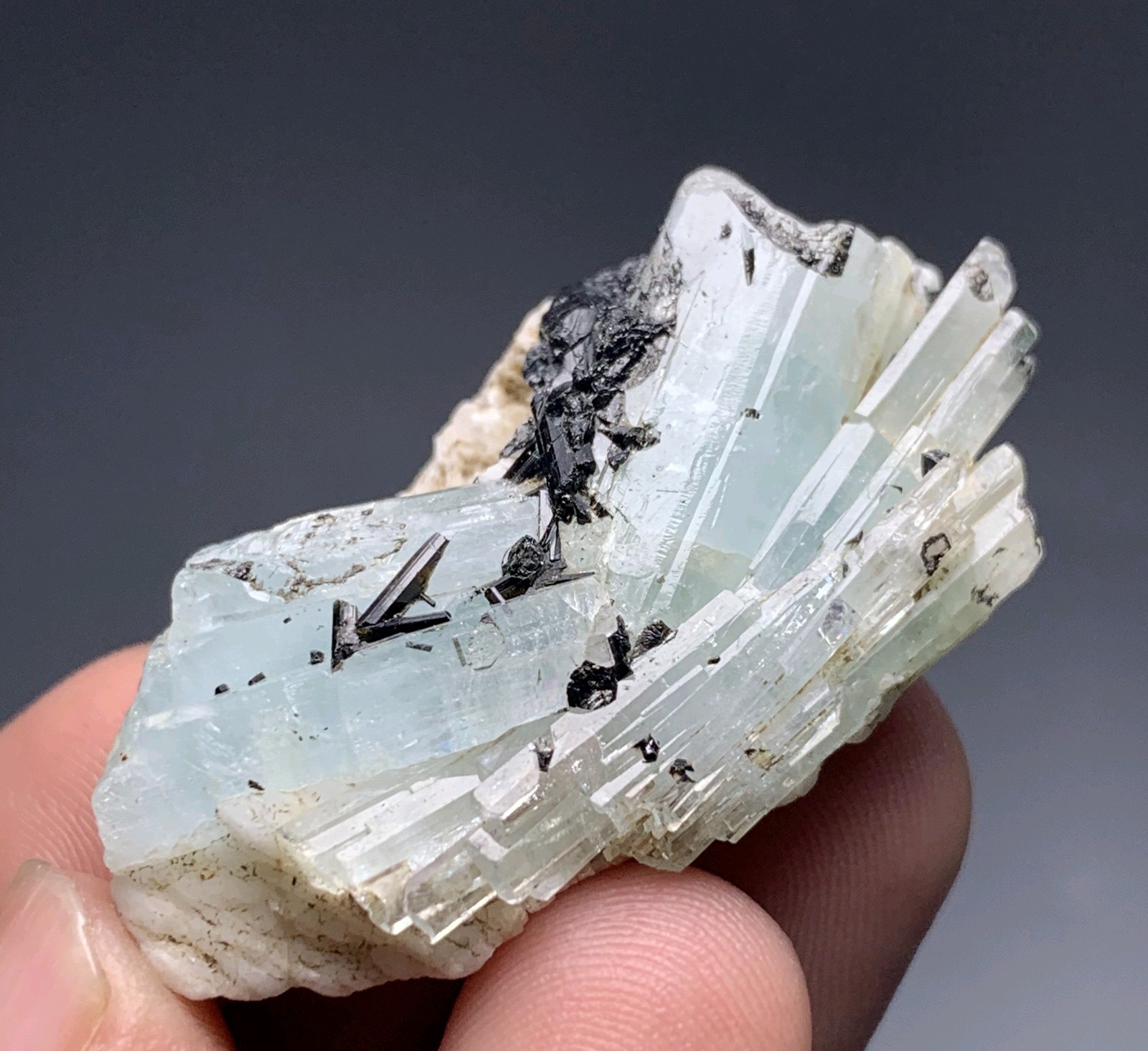106 Cts Natural Aquamarine With Black Tourmaline Crystal Specimen From Pakistan