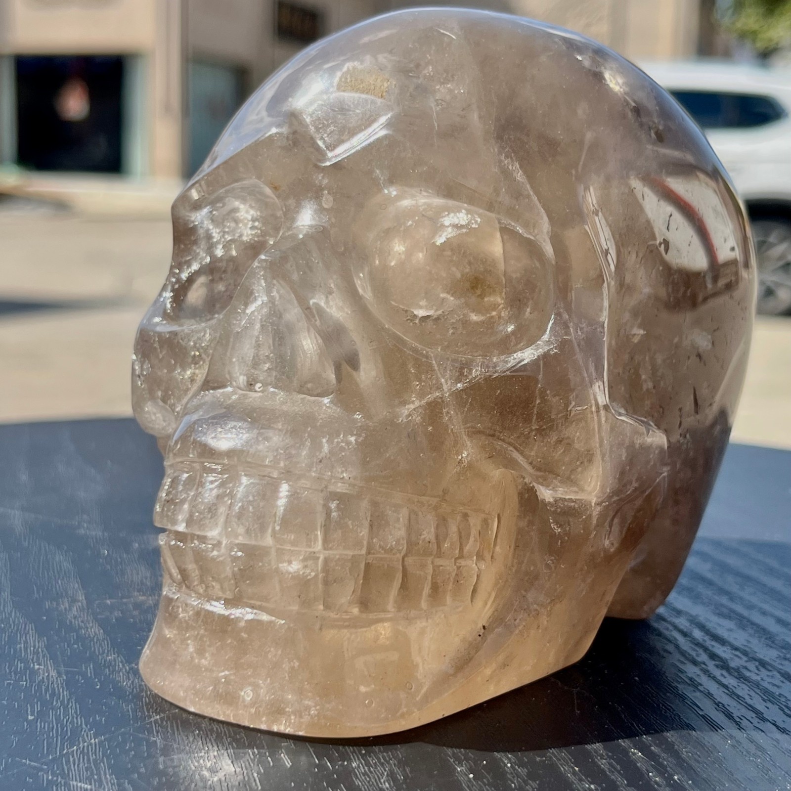 Real Smoky Quartz Stone Carved Human Skull Model Mineral Specimen Display 4 lb
