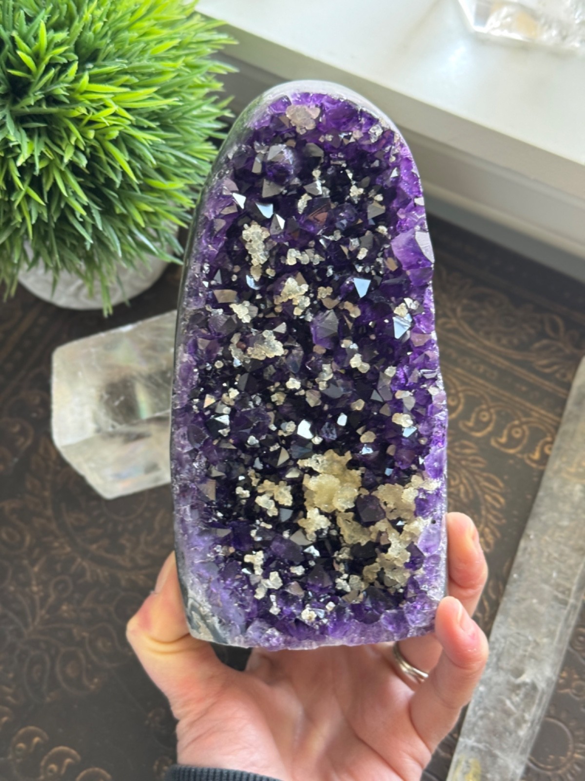 Amethyst Calcite Geode Dark Purple High Quality Crystal Cluster Cut Base 344