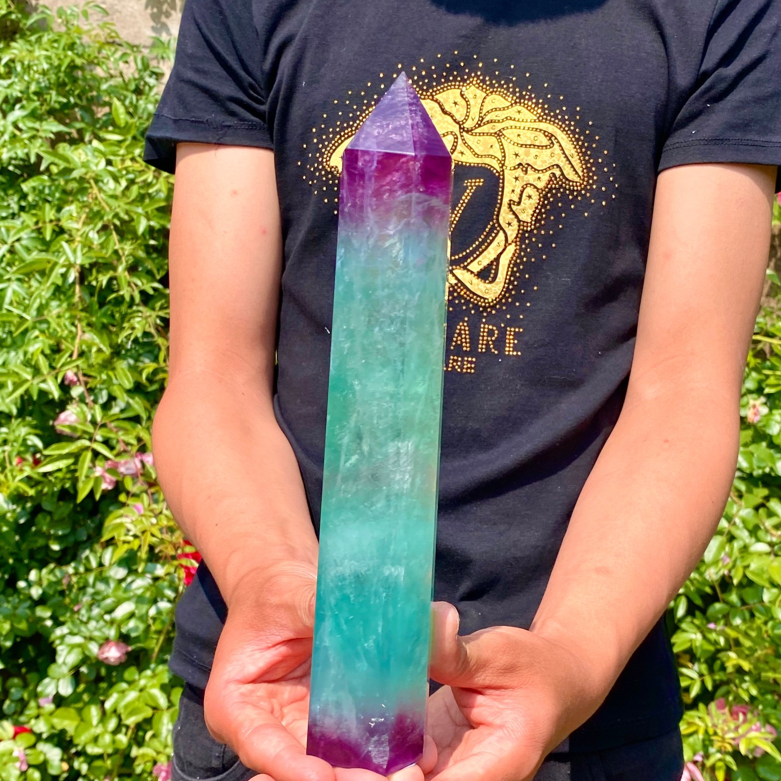 2.2LB Natural rainbow fluorite obelisk quartz crystal wand point Gem Healing