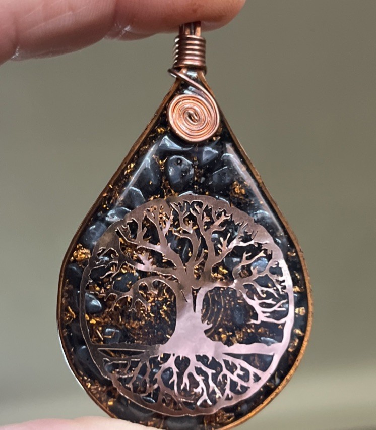 Orgonite Energy Tree Life Pendant Affirmation Growth Copper Resin Blk Tourmalin