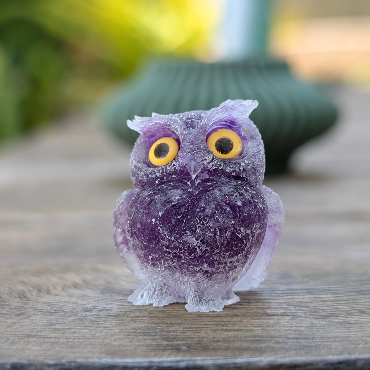 Amethyst Crystal Owl Figurine Natural Gemstone Bird Statue Home Office Decor