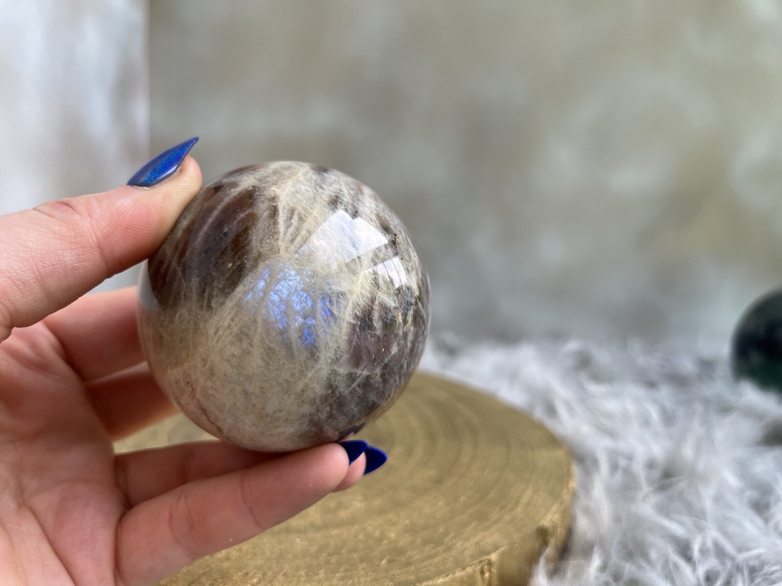 Flashy Blue, Belomorite Sun in Moonstone Sphere