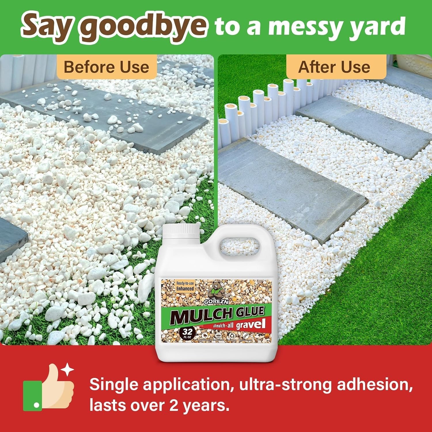 Mulch Glue for Landscaping – 32 Oz Anti-Clogging Adhesive for Stones & Bark