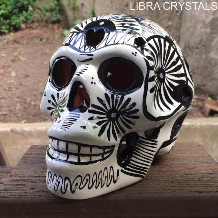 Ceramic Sugar Skull Candle Holder Gothic Day of the Dead Skull Decor BW 700g