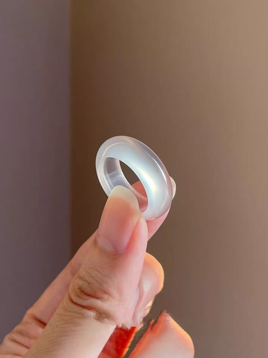 Natural white Chalcedony Ring in Donut Shape with Icy Transparency