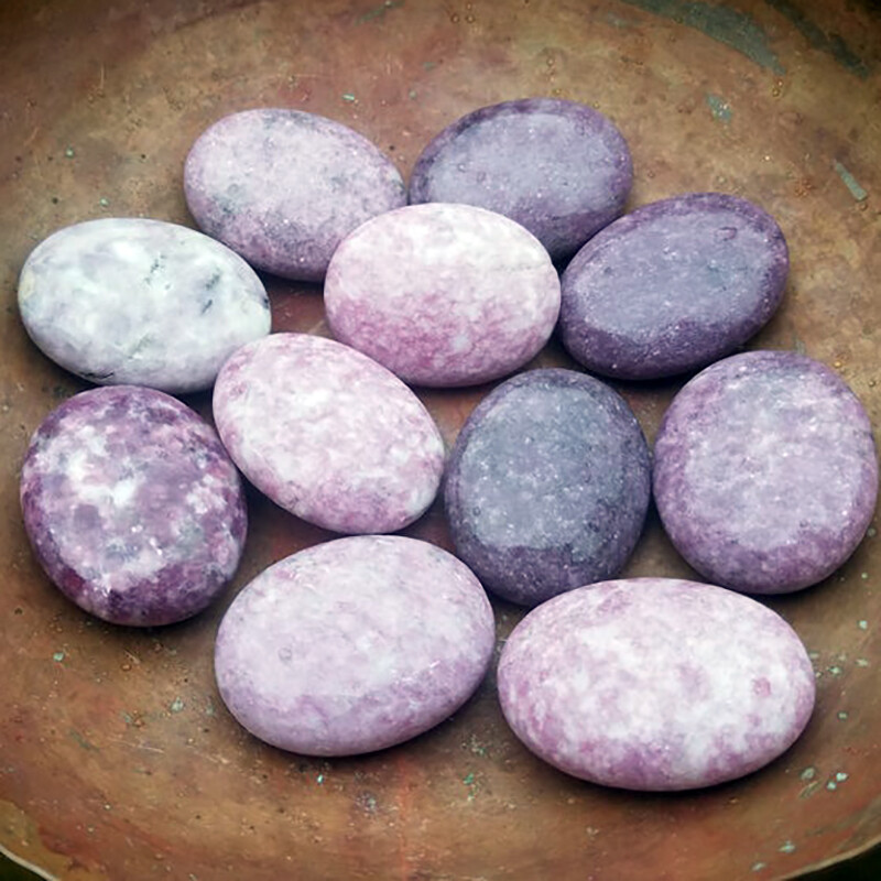 Natural Purple Lepidolite Palm Stone Crystal Healing Reiki Polished Worry Stone