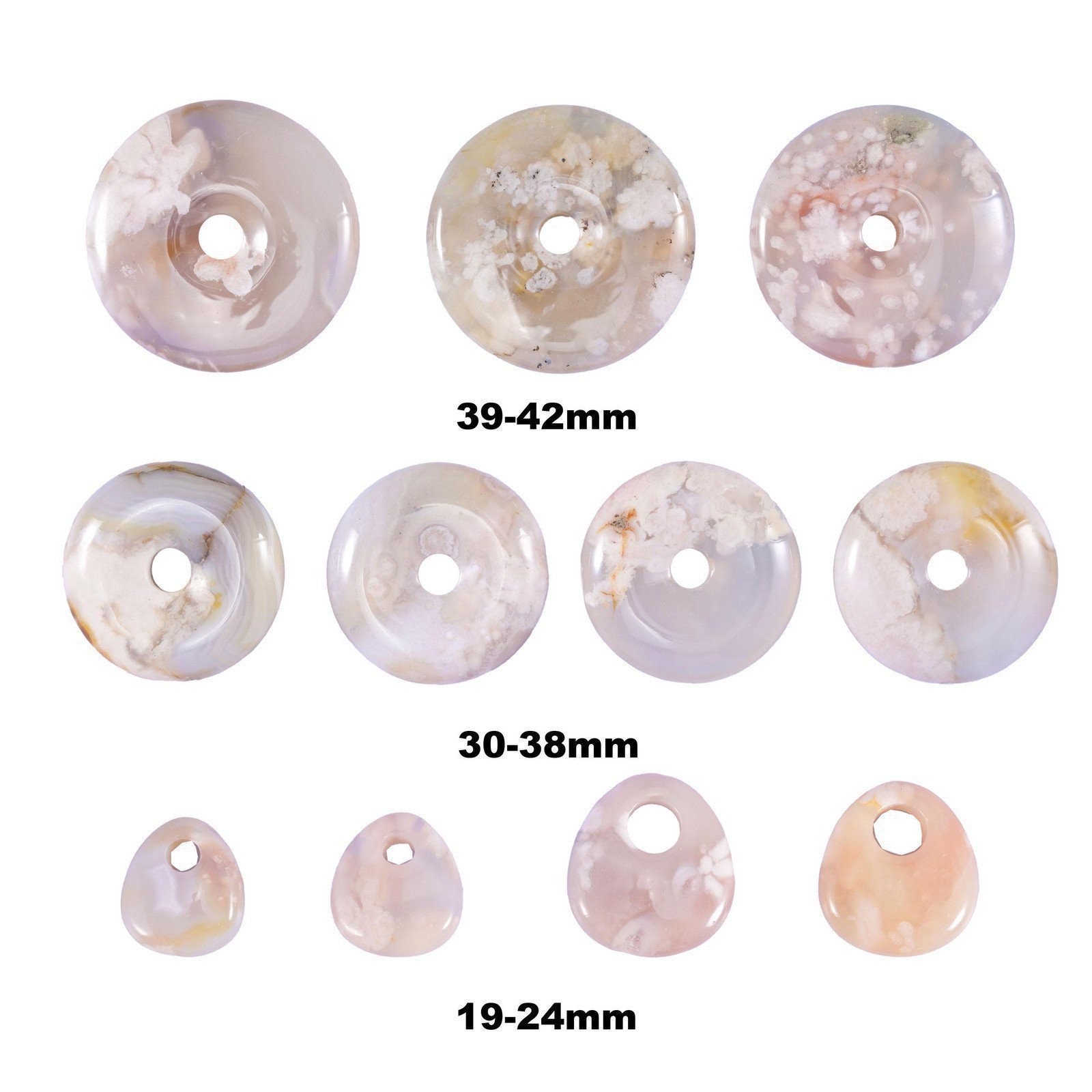 Sakura Flower Agate Crystal Donuts Crystal Pendant Pocket Stones