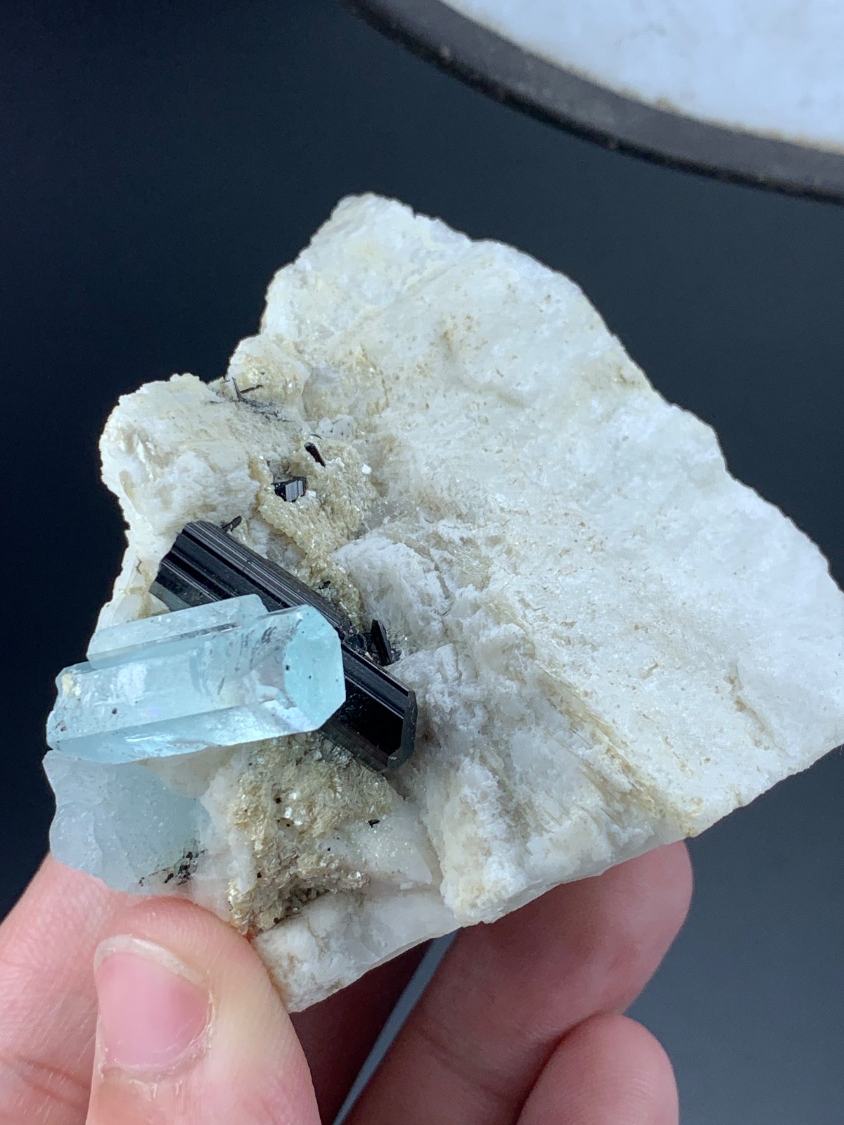 Aquamarine With Black Tourmalin Crystal Feldspar From Pakistan (114 Grams)