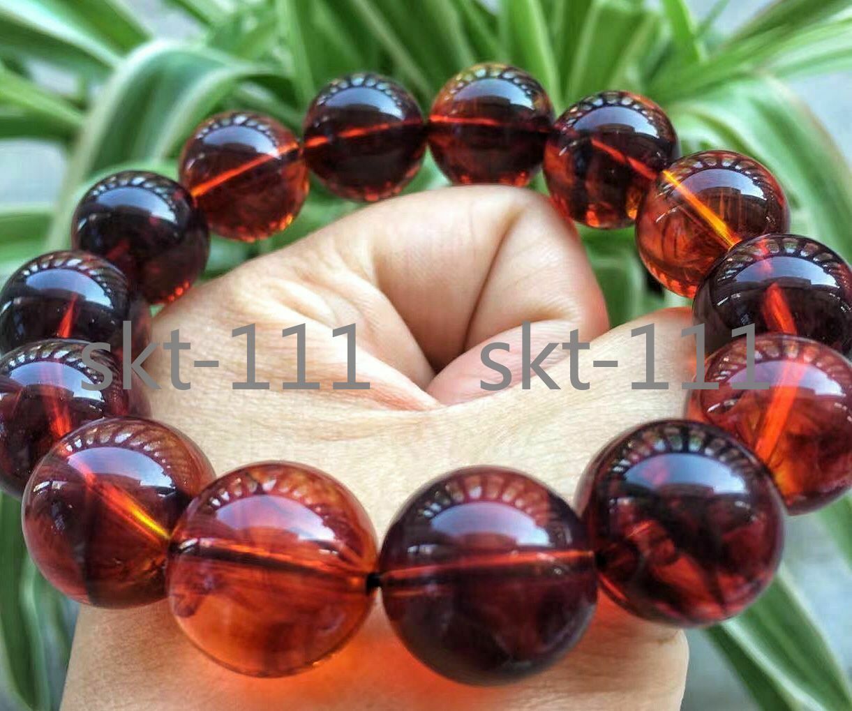 Certified 10- 22mm Natural Red Mexico Sky Blue Amber Beads Stretch Bracelet