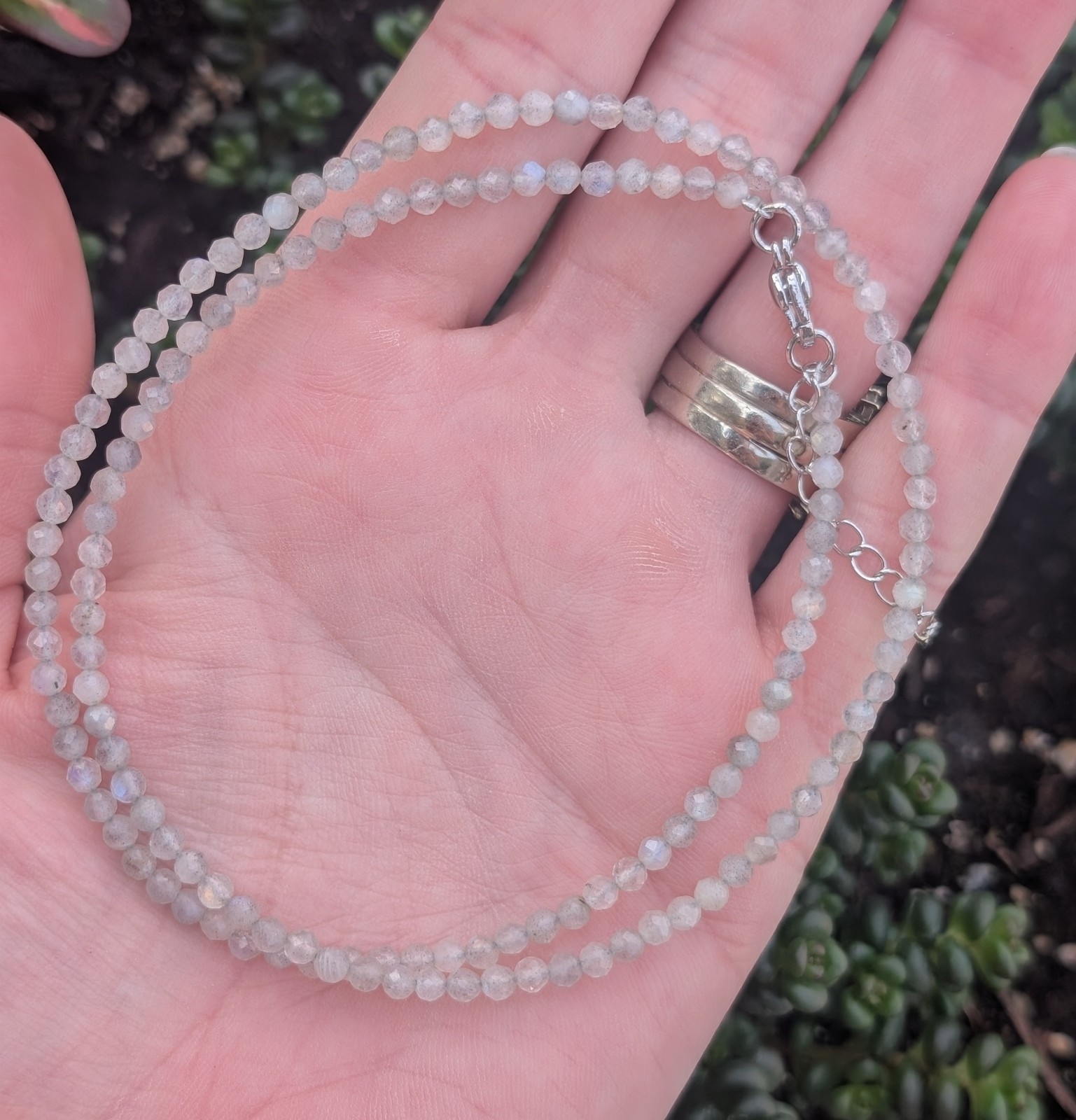 Labradorite Necklace 17″ 3mm Faceted Beads Gemstone Chakra Reiki