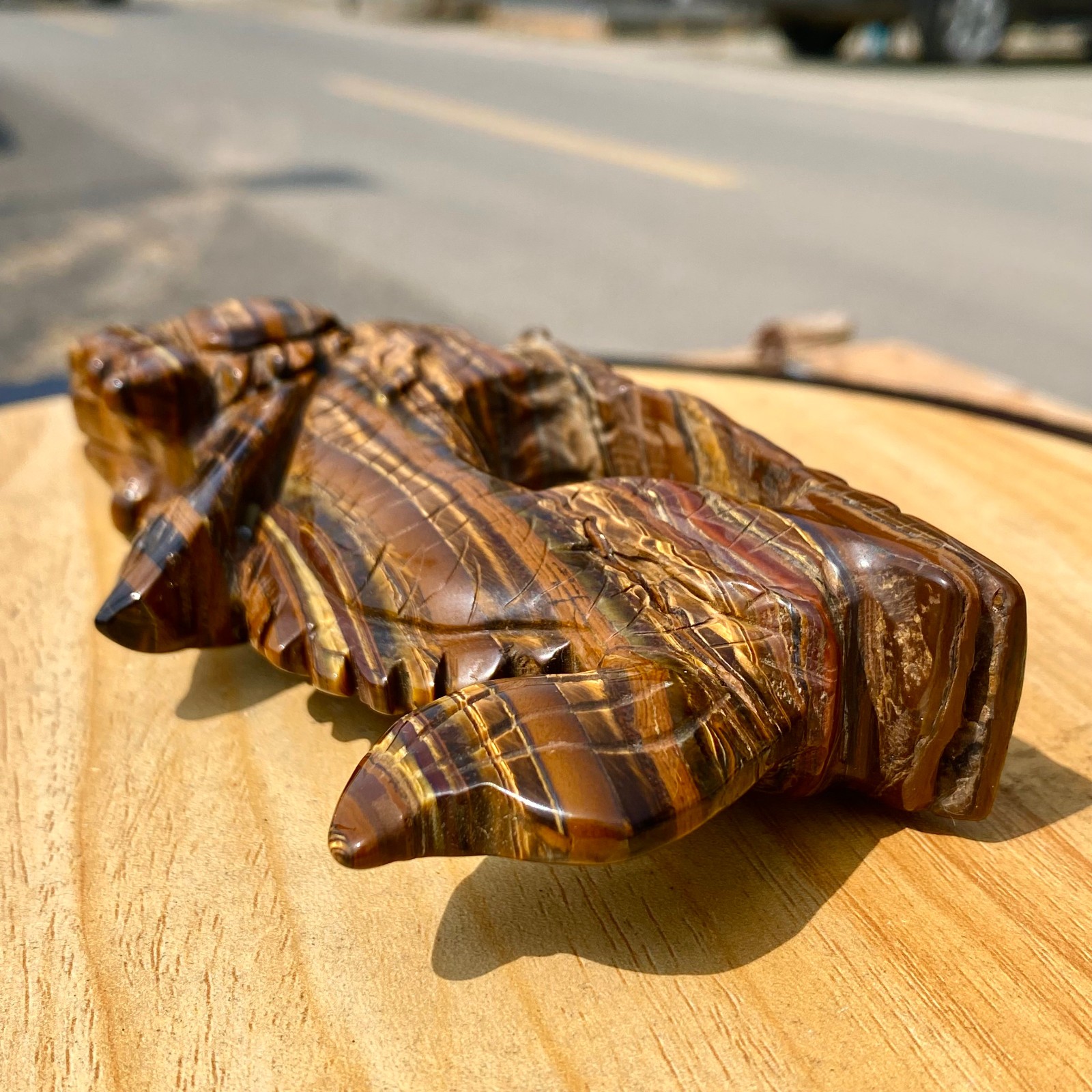 462G Natural Tiger Eye Hand Carved Dragon Figurine Crystal Healing Stone