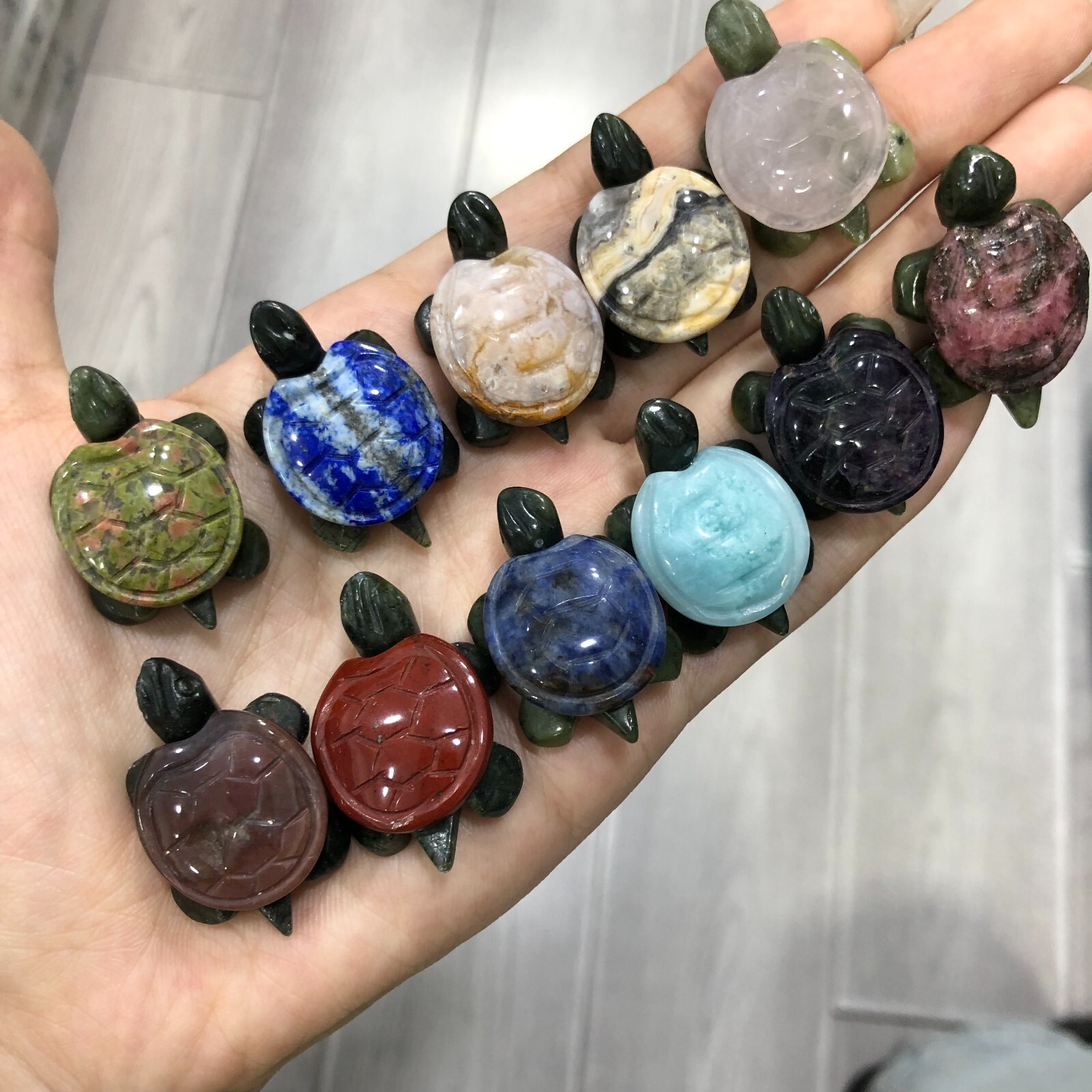 5pc Natural mix Quartz hand Carved Mini Sea turtle crystal Reiki healing