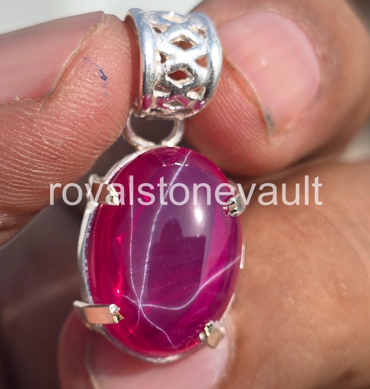29.30Ct Natural Red Star Ruby Pendant Oval Shape 925 Silver 6 Rays IGL Gems 6YHB
