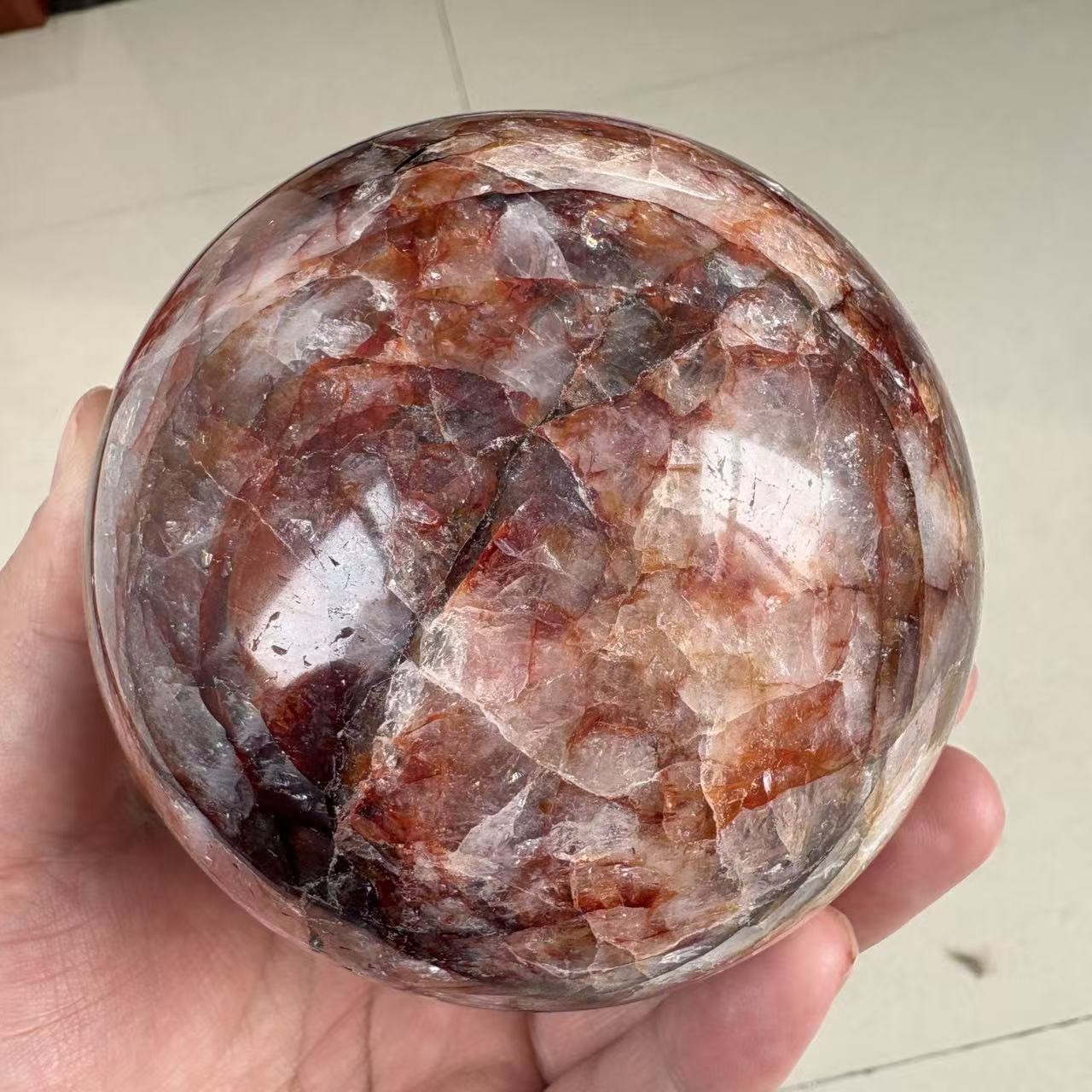 Large Natural Red Fire Quartz Sphere 4” 3.2 lb Hematoid Crystal Ball Healing