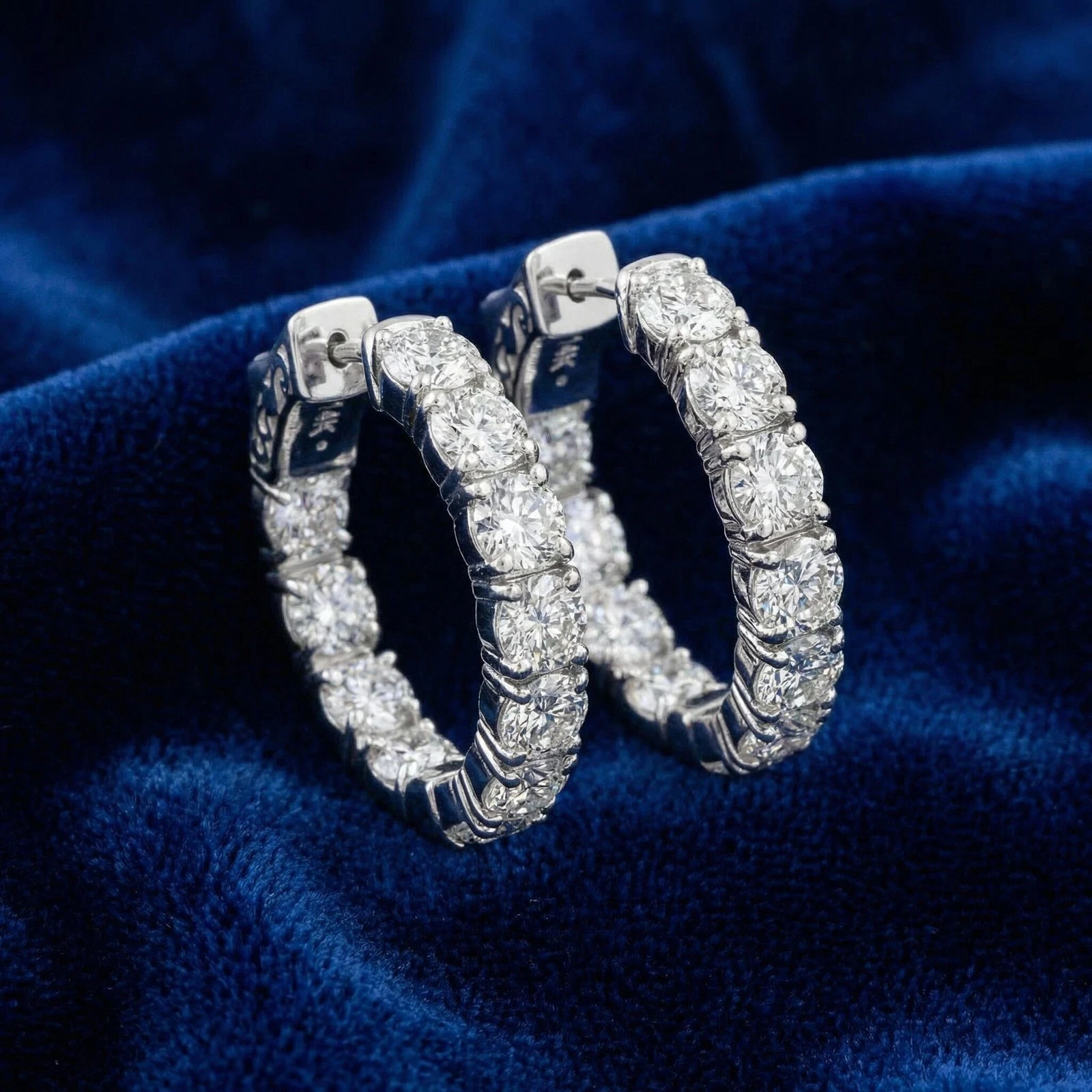 Certified 4.40 Diamond Inside Outside Hoops Vault Lock 925 Sterling silver