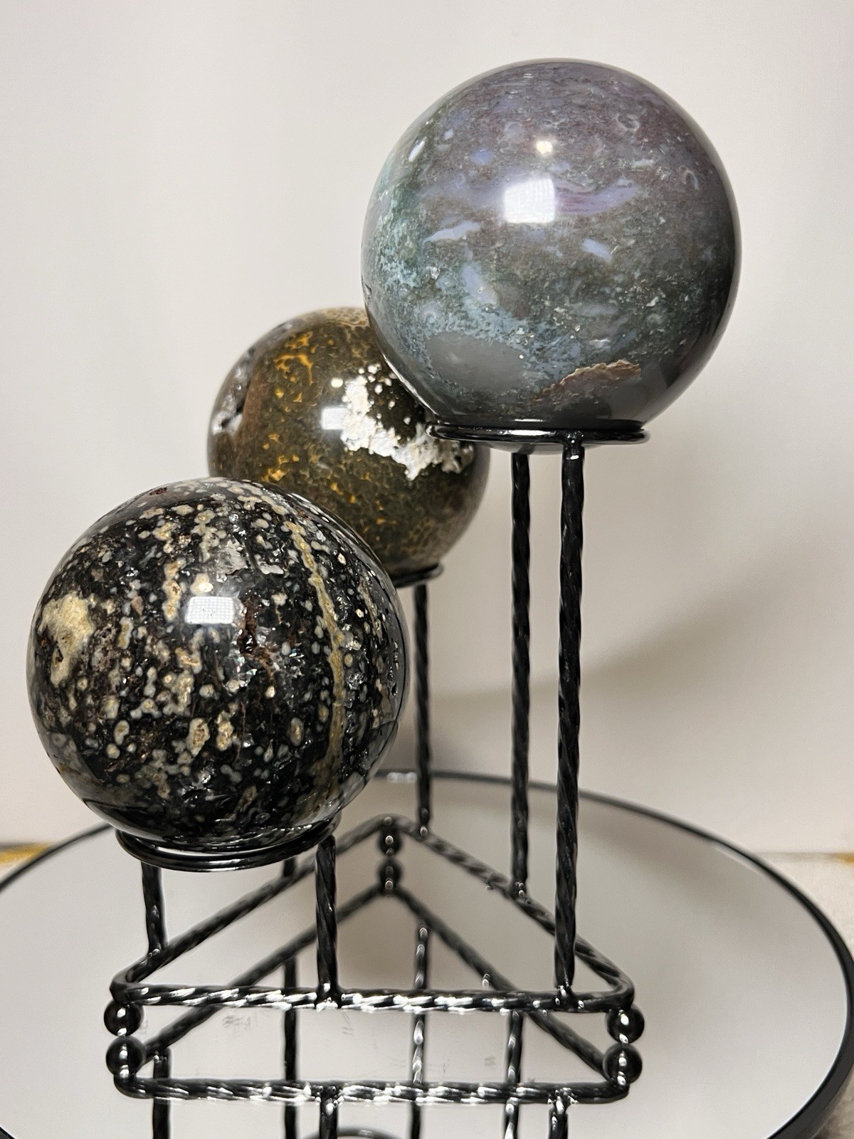 Ocean Jasper 3 Piece Sphere Set with Holder 63mm-67mm -See Pics for Measurements