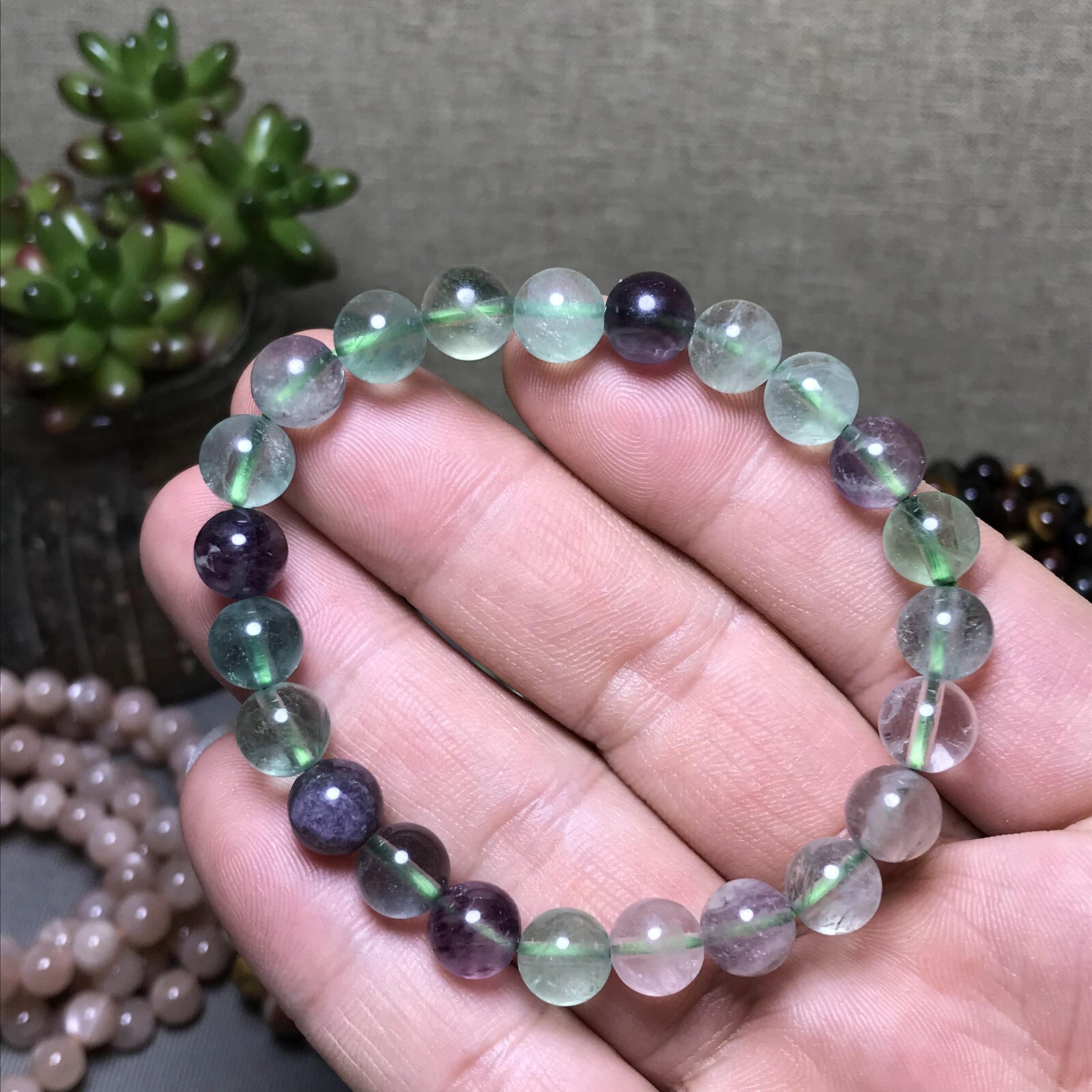 5Pcs Wholesal Natural Polish Green Fluorite crystal bracelets ball 8mm