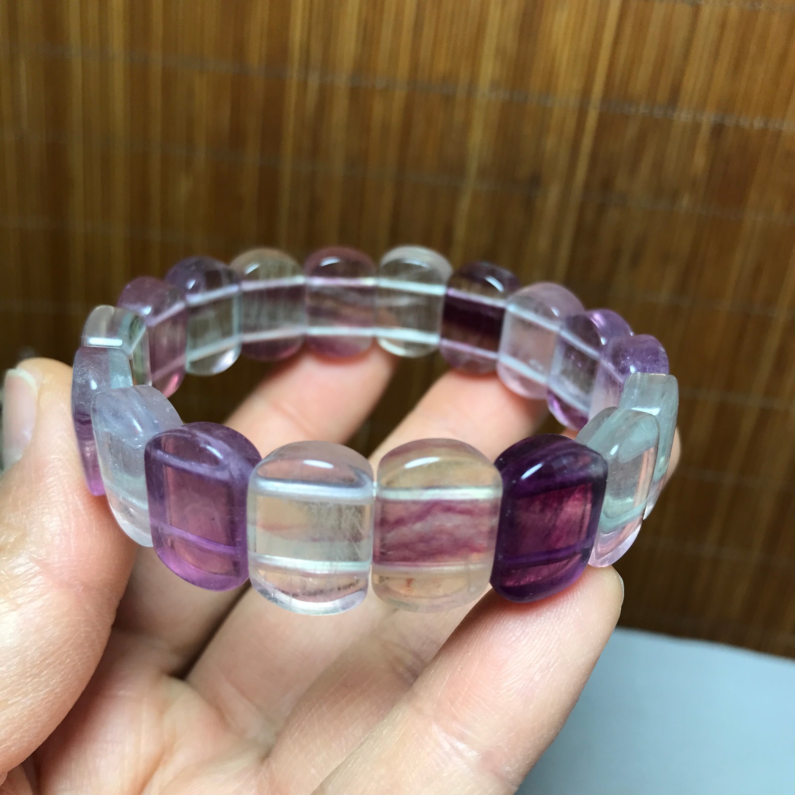 Natural Colored fluorite Bracelet Brown Gemstone Stretch Bracelet Handmade A4093