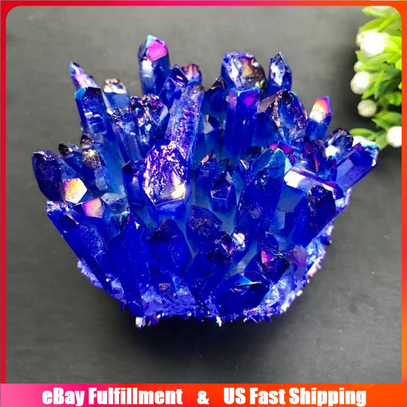 120g Natural Aura Blue Titanium Quartz Crystal Cluster VUG Specimen Rock Healing