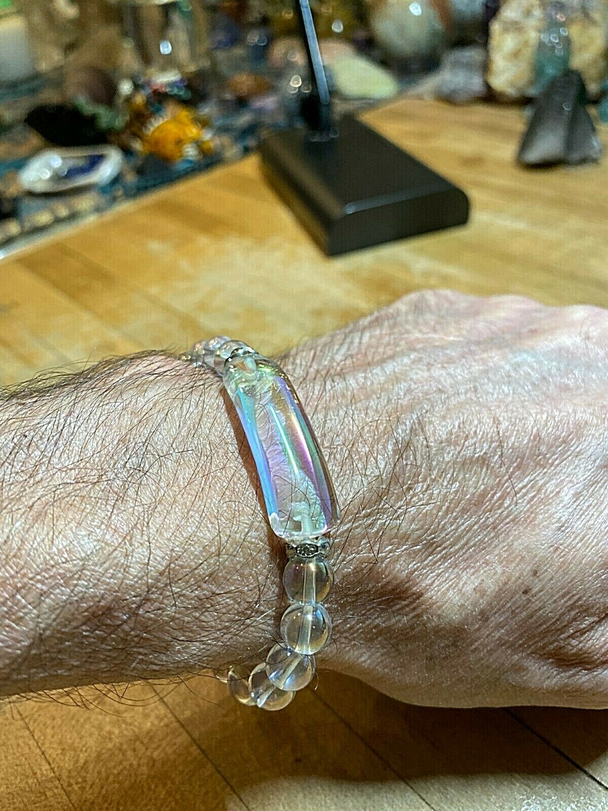 Angel Aura Quartz Crystal With Swarovski Crystal Accents Mala Style Bracelet