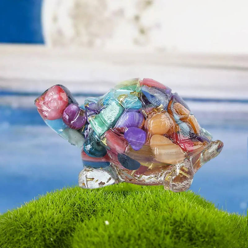Natural Colorful Scallop Quartz Crystal Longevity Turtle Gravel Mini Resin Decor