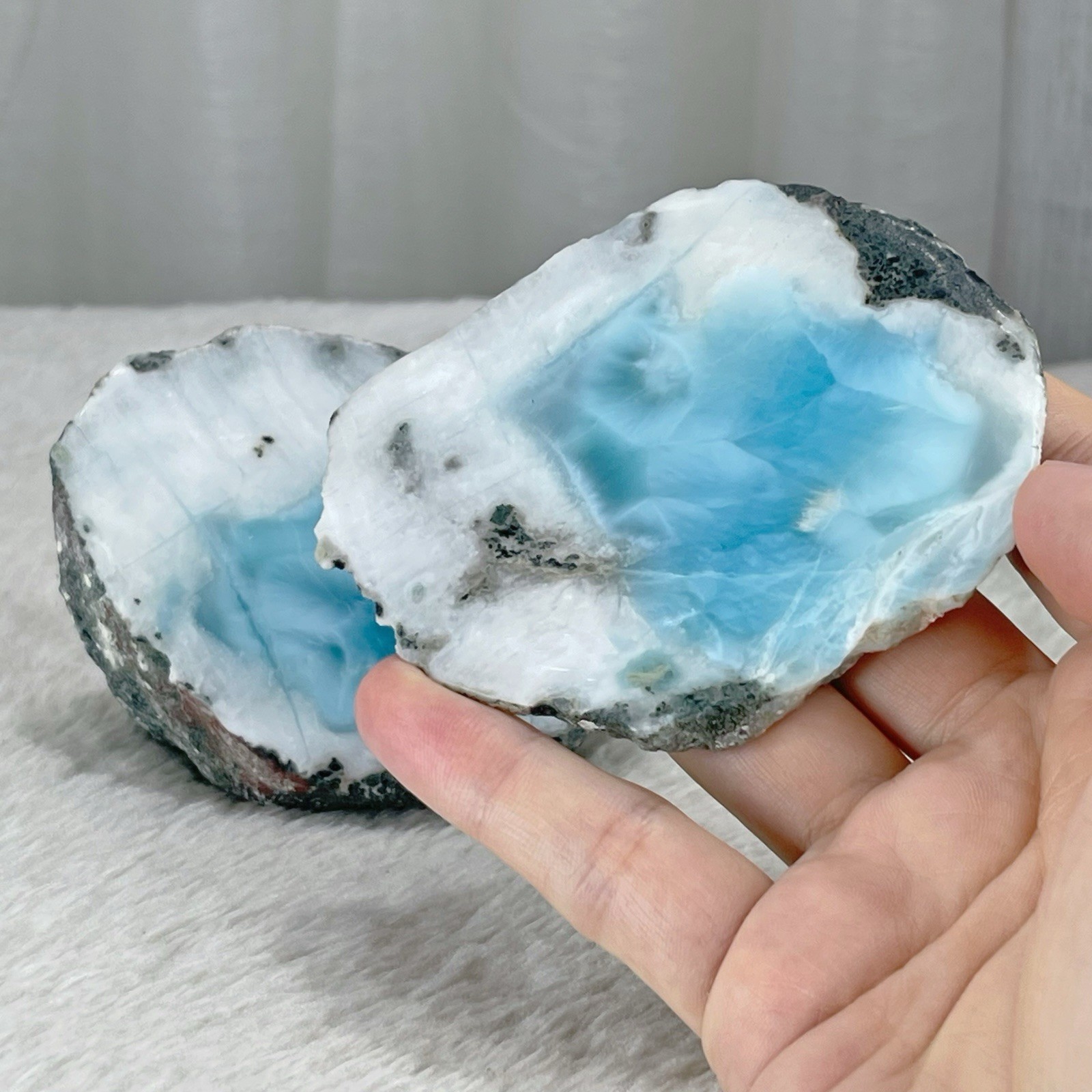 Blue Larimar 501g, Large Semi-Polished Split Whole Stone, Dominican Gemstone