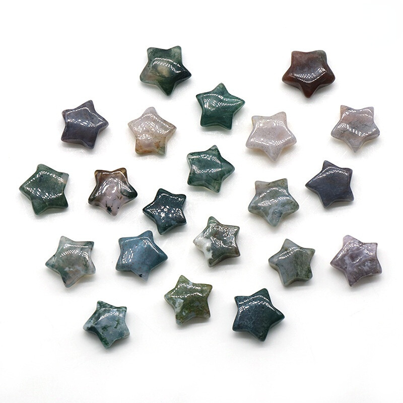 50pcs 15mm Natural Indian Agate Stone Carved Gemstone Mini Star Pocket Jewelry