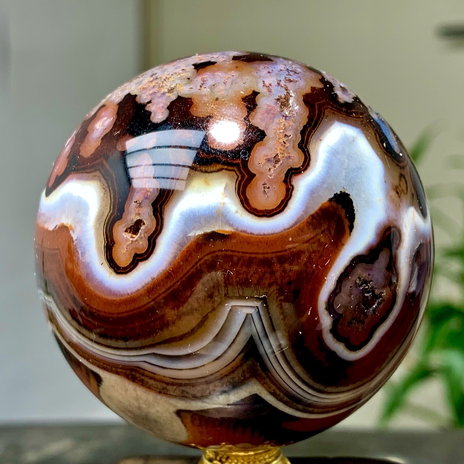 300G Natural red stripe agate sphere Crystal Ball Madagascar mineral