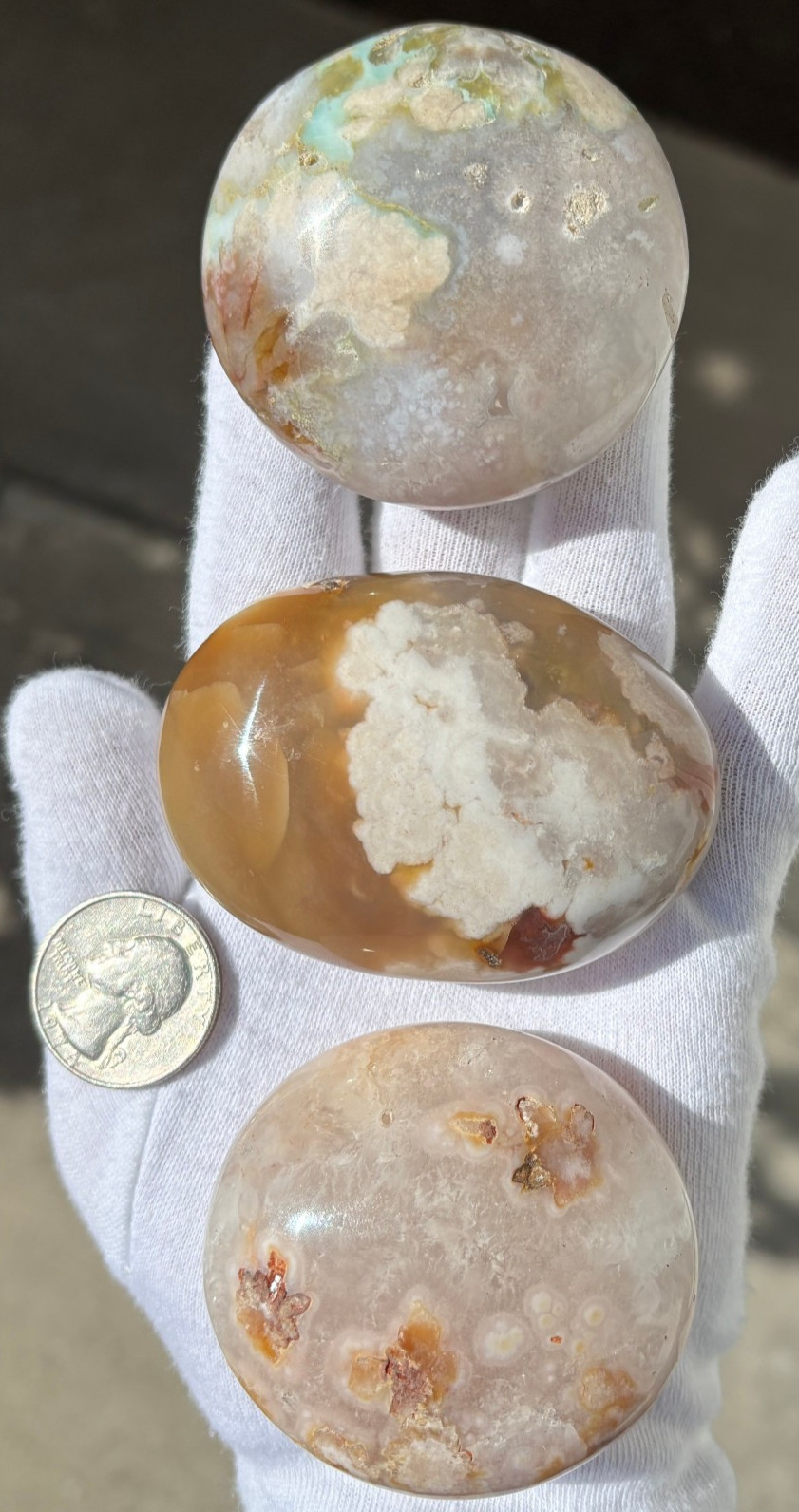 USA SALE 3/4Lb 367g LOT 3 FLOWER BLOSSOM AGATE PALMSTONES Palm Stones Stone