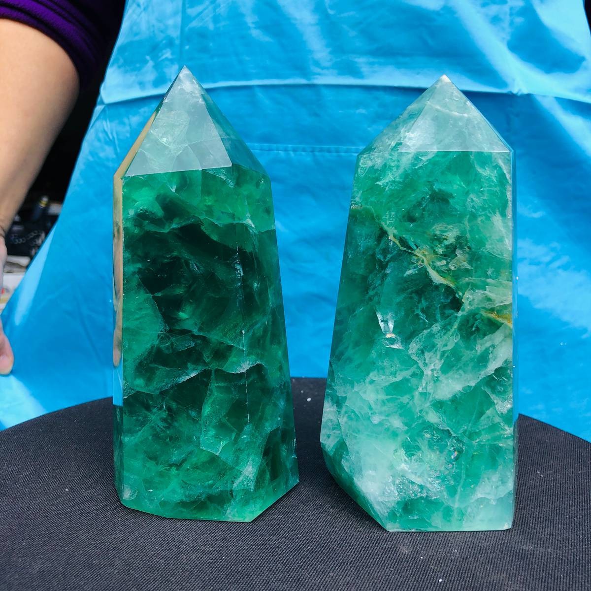 4.88LB 2pc Natural fluorite quartz obelisk crystal tower point healing decor