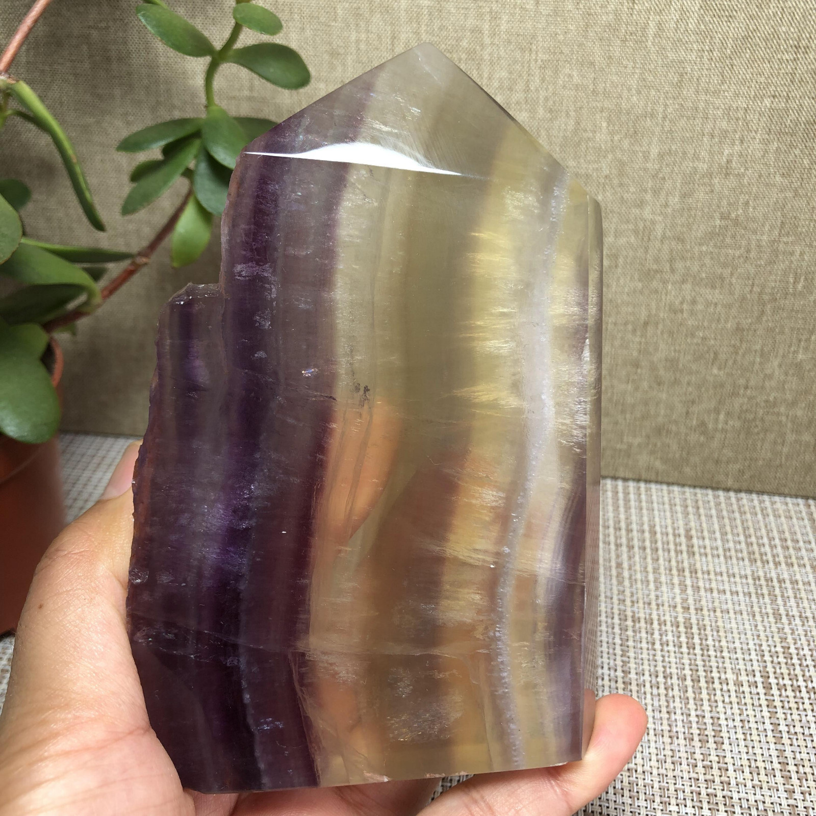 492g Natural candy Fluorite Polish/Rough wand Crystal free standing 123mm A2894
