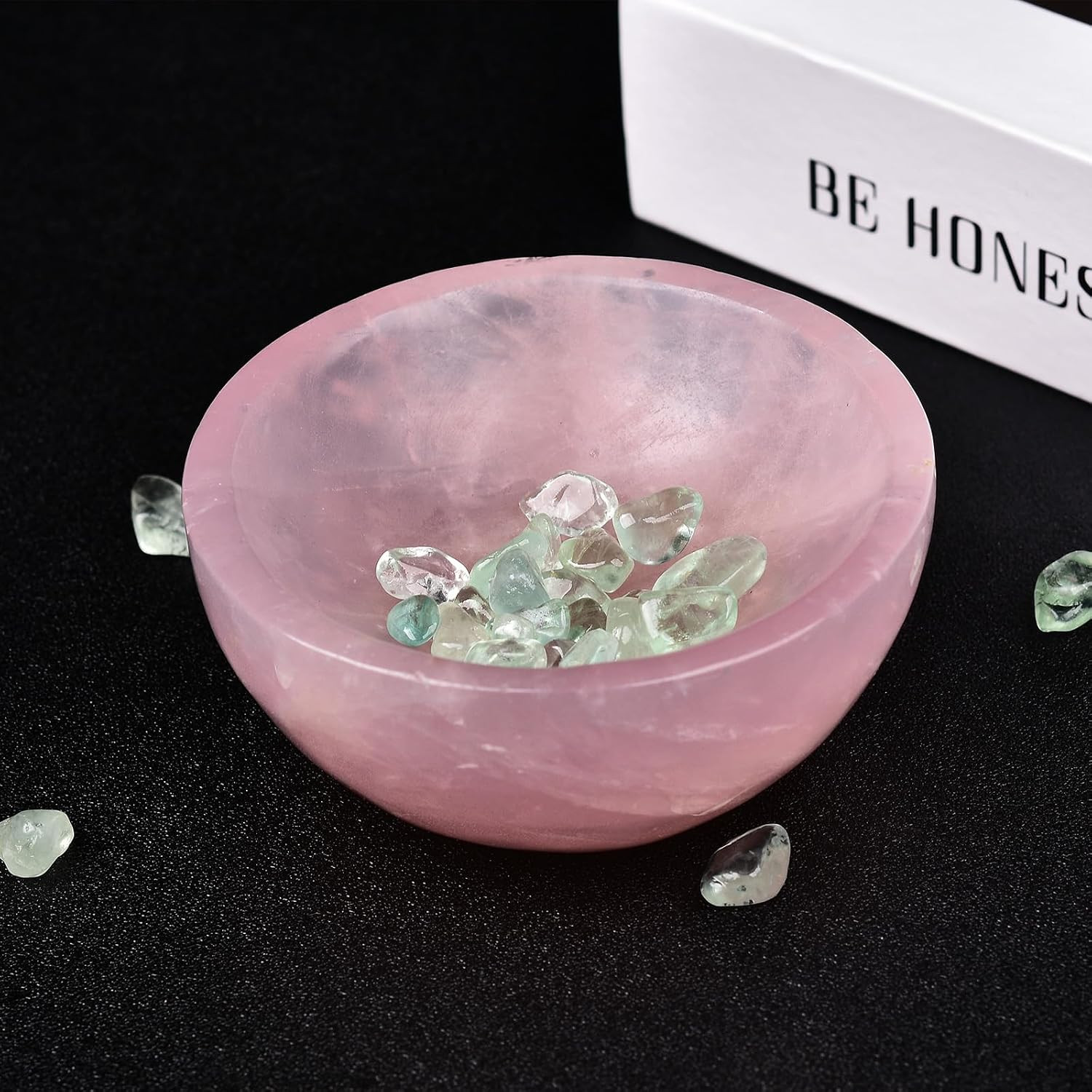 Large Rose Quartz Crystal Bowl Hand-Carved round Pink Crystals Gemstone Bowl Rei