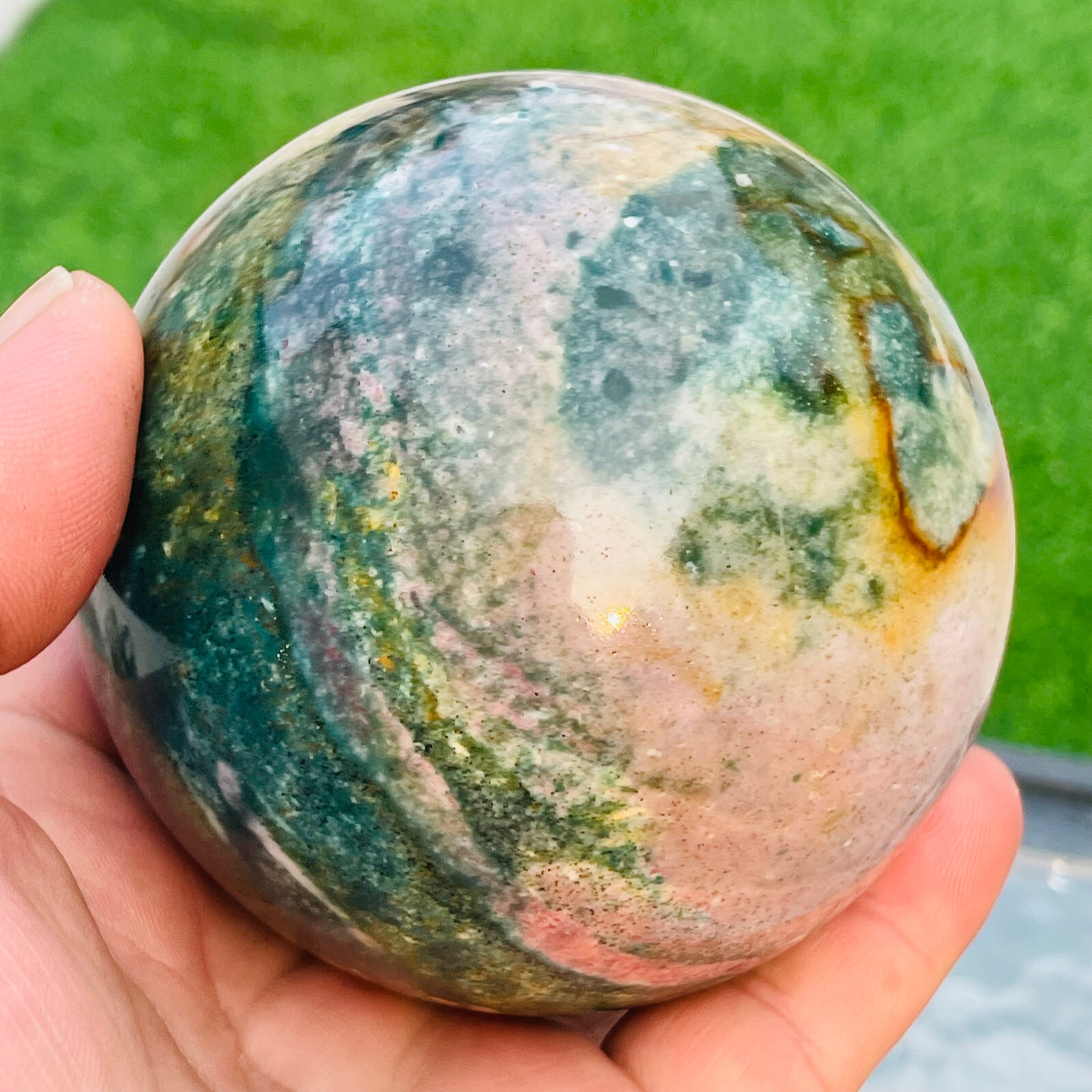 756g Rare Natural Colourful Ocean Jasper Quartz Crystal Sphere Ball Healing