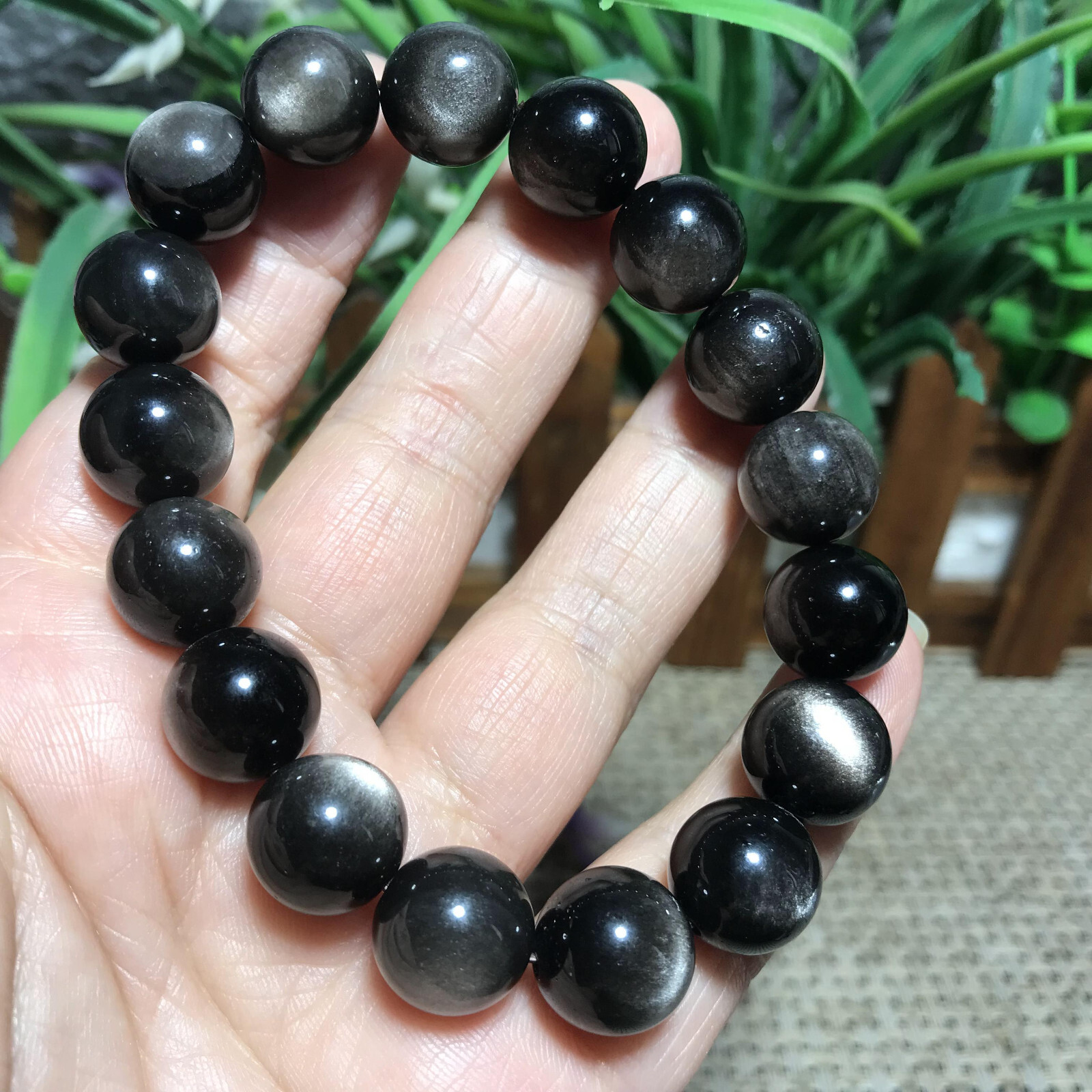 41g 12mm Natural Obsidian Cat Eyes Quartz Bracelets Healing mh1577