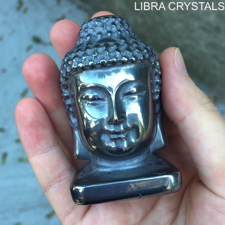 Hematite Buddha Head Carving Polished Crystal Statue Figurine Zen Mediation 2.5″