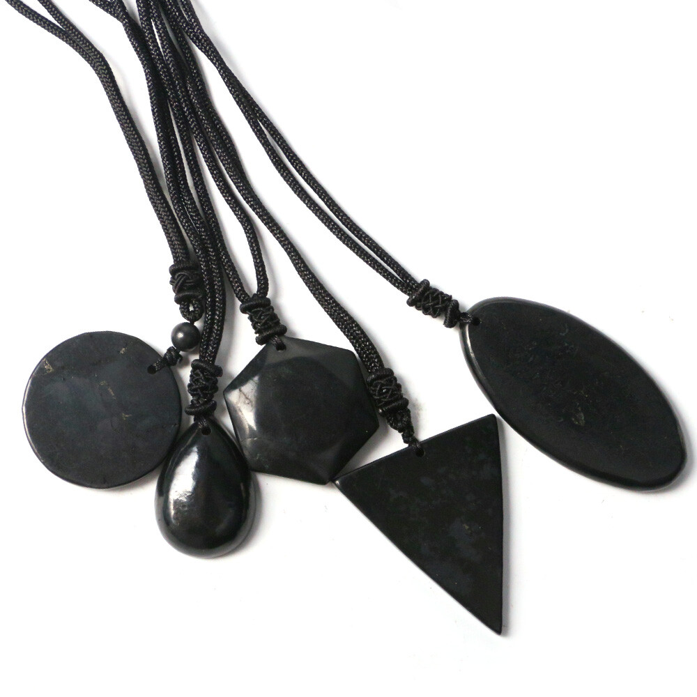 Shungite Stones Crystal Necklace Rope Pendant Reiki Healing Protection EMF Gift