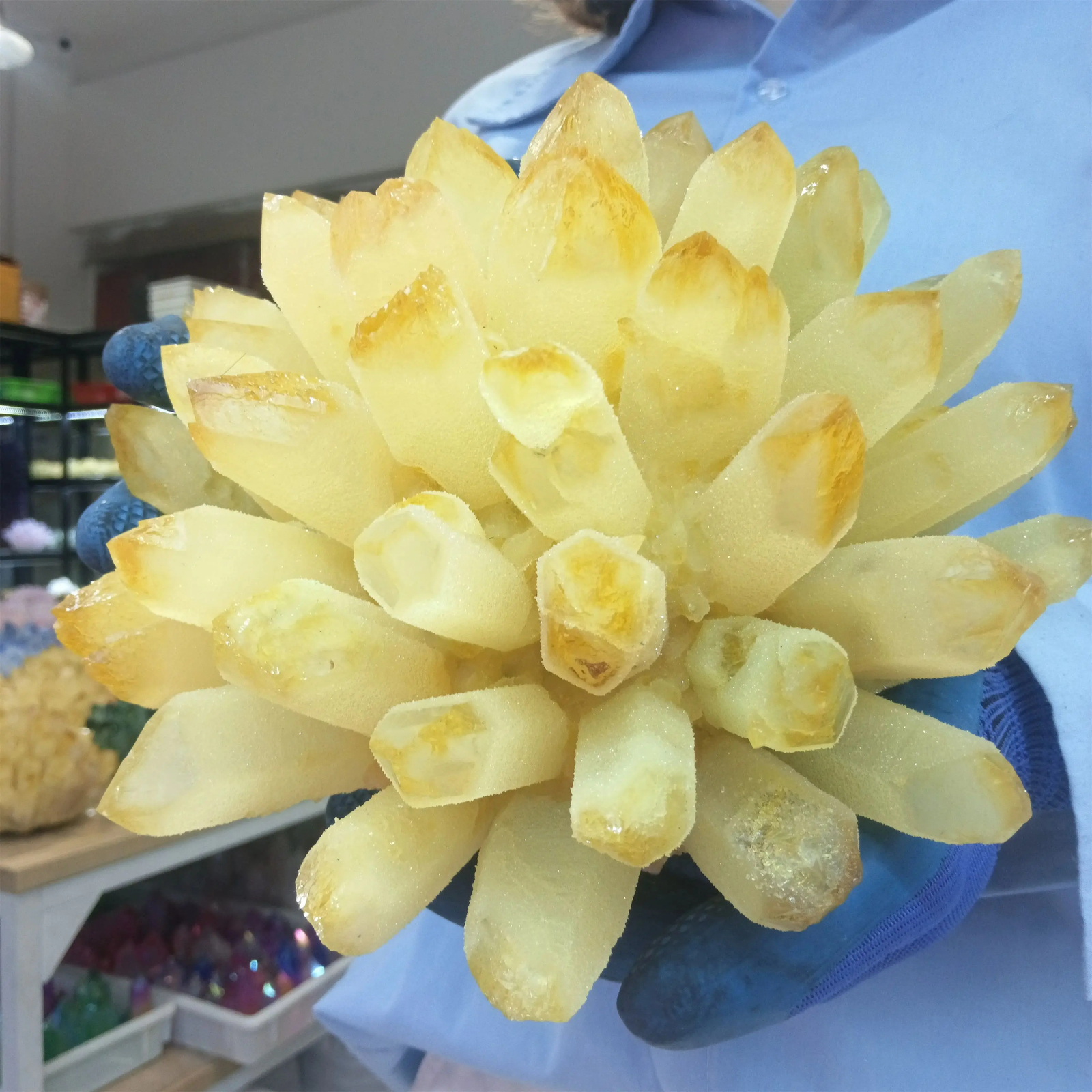 Natural Yellow Ghost Quartz Cluster Yellow Crystal Cluster Mineral Healing Stone