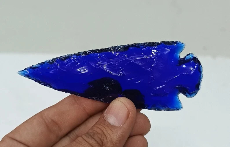 Blue Obsidian Glass Spearhead Arrowhead Crystal for Healing and Jewelry Making.