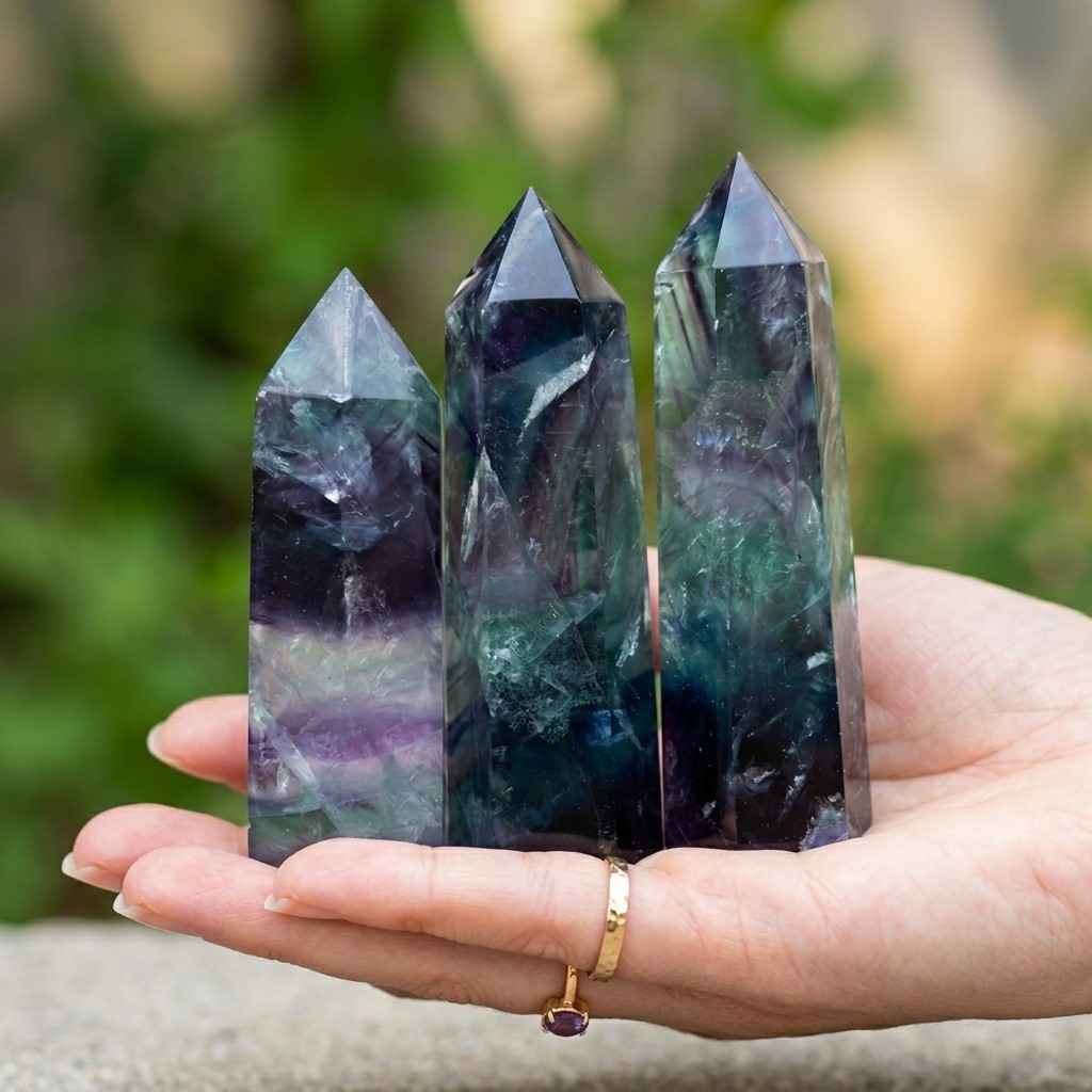 Natural Rainbow Fluorite Crystal Tower Point Healing Obelisk Mineral Specimen