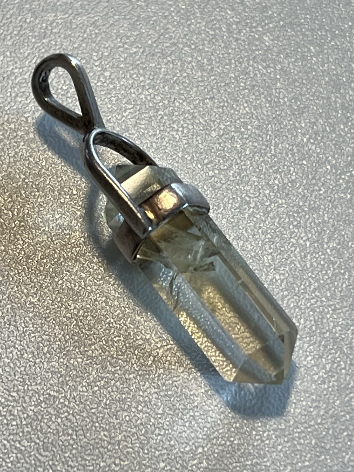 Green Phantom Quartz Pendant Double Terminated Clear Crystal Silver Hoop 6.9g