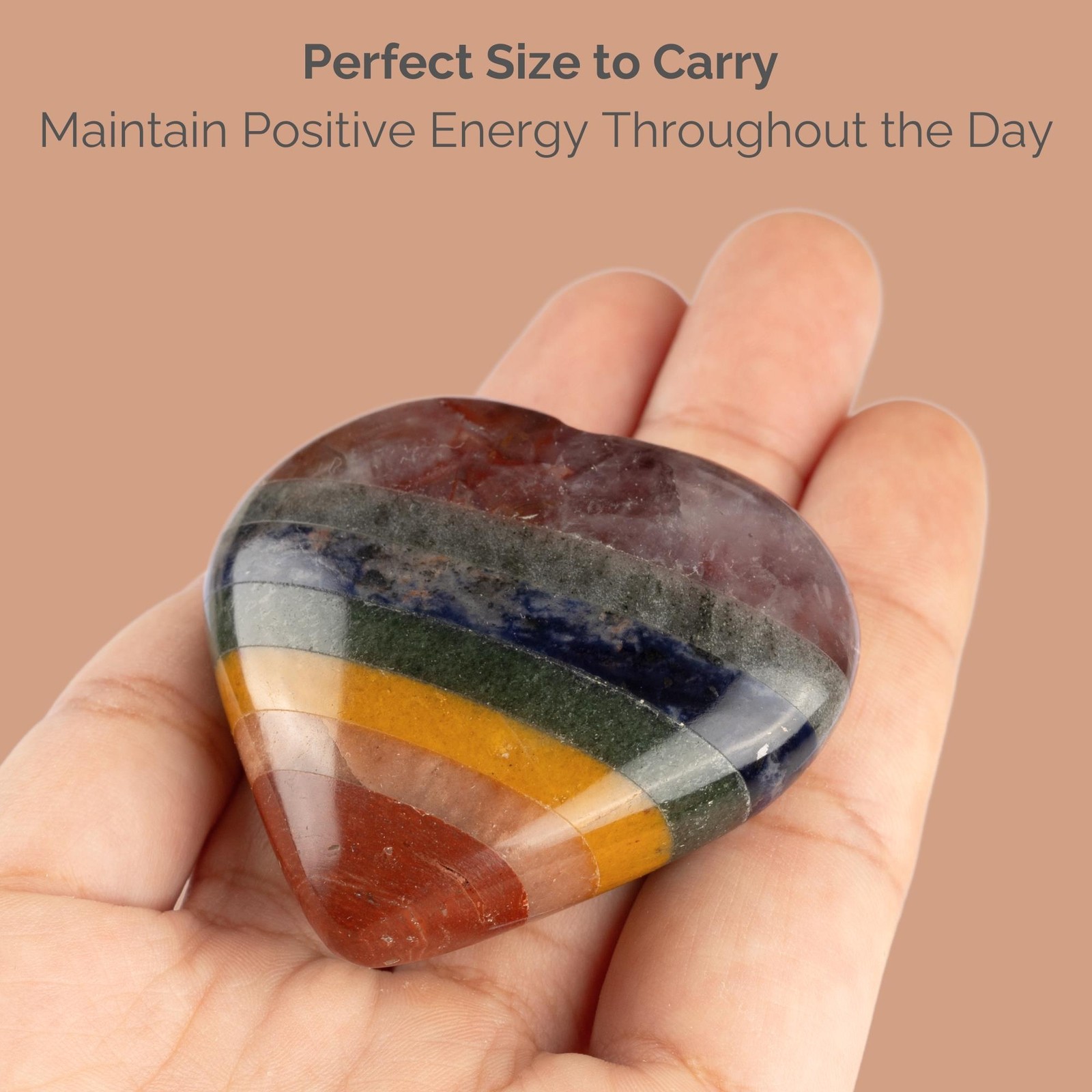7 Chakra Heart Palm Stone Crystal – Natural Healing Stone for Anxiety Relief & M